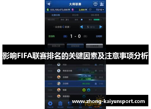 影响FIFA联赛排名的关键因素及注意事项分析